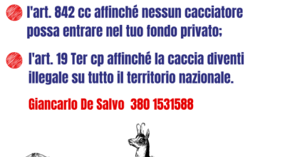 RACCOLTA FIRME PER PROPOSTE DI REFERENDUM CONTRO LA CACCIA