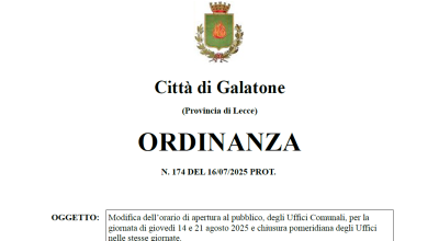 Modifica dell’orario di apertura al pubblico, degli Uffici Comunali, per la...