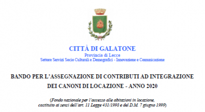 BANDO PER L’ASSEGNAZIONE DI CONTRIBUTI AD INTEGRAZIONE DEI CANONI DI LOCAZI...