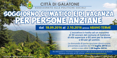 SOGGIORNO CLIMATICO E DI VACANZA PER PERSONE ANZIANE