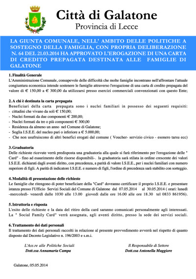 Carta di credito prepagata per le famiglie in difficoltà economica