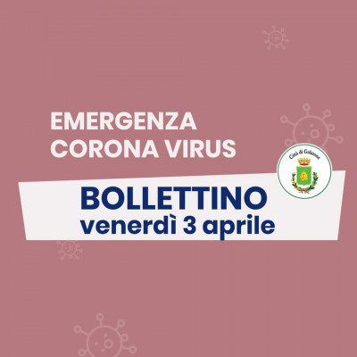 PUBBLICAZIONE BOLLETTINO EMERGENZA CORONAVIRUS DEL 03/04/2020