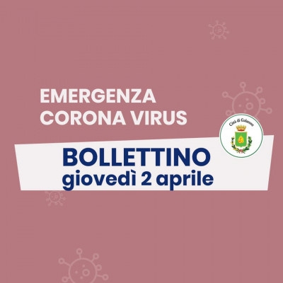 PUBBLICAZIONE BOLLETTINO EMERGENZA CORONAVIRUS DEL 02/04/2020