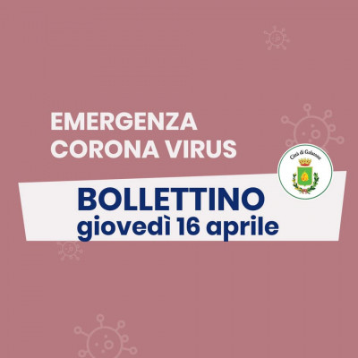 PUBBLICAZIONE BOLLETTINO EMERGENZA CORONAVIRUS DEL 16/04/2020