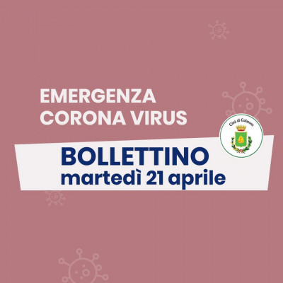 PUBBLICAZIONE BOLLETTINO EMERGENZA CORONAVIRUS DEL 21/04/2020