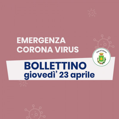 PUBBLICAZIONE BOLLETTINO EMERGENZA CORONAVIRUS DEL 23/04/2020