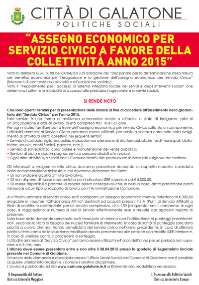 Assegno economico per Servizio Civico