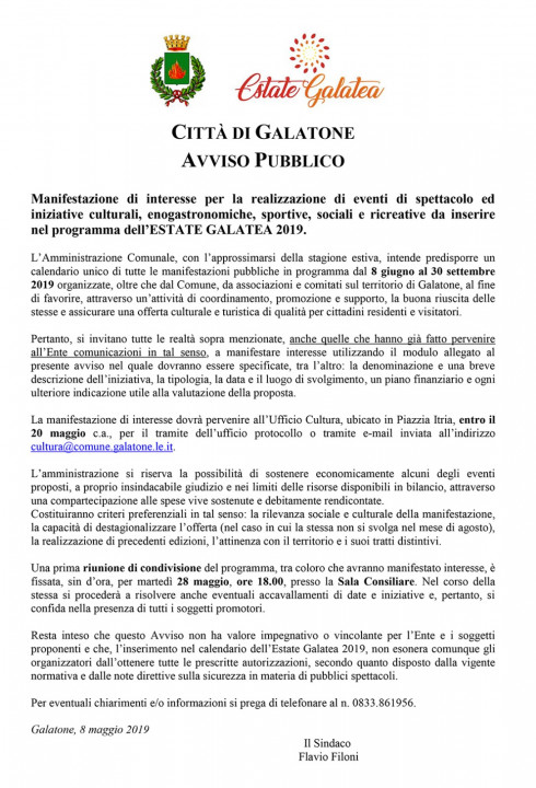 Programmazione dell'ESTATE GALATEA