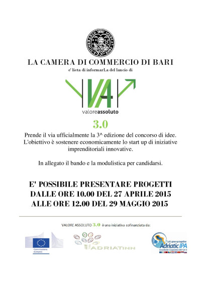 Bando VA Valore Assoluto 3.0 - CCIAA Bari Bando VA Valore Assoluto 3.0 - CCIAA Bari