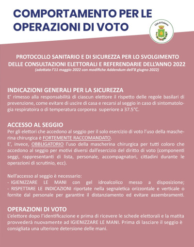 DOMENICA 12 GIUGNO 2022 -  ELEZIONI AMMINISTRATIVE E N. 5 QUESITI REFERENDARI.