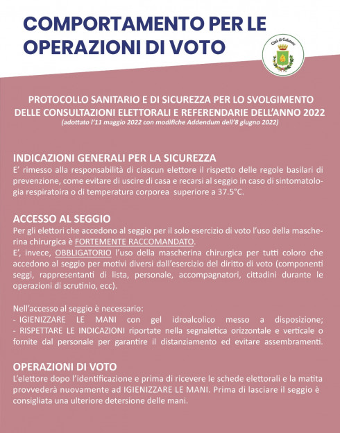 DOMENICA 12 GIUGNO 2022 - ELEZIONI AMMINISTRATIVE E N. 5 QUESITI REFERENDARI.