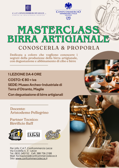 MASTERCLASS BIRRA ARTIGIANALE conoscerla & proporla 1 Luglio 2024        