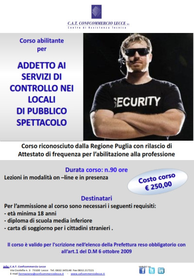 CORSO PER ADDETTO AI SERVIZI DI CONTROLLO – BUTTAFUORI