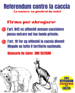 RACCOLTA FIRME PER PROPOSTE DI REFERENDUM CONTRO LA CACCIA