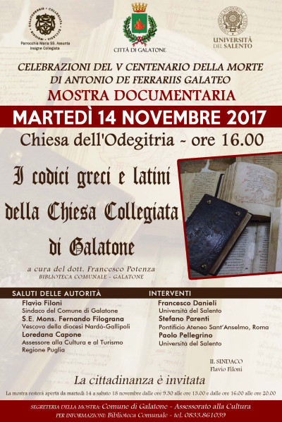 Celebrazioni per il V centenario della morte di Antonio De Ferrariis. Mostra ...