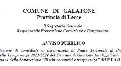 AVVISO PUBBLICO per la presentazione di contributi ed osservazioni al Piano T...