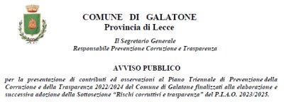 AVVISO PUBBLICO per la presentazione di contributi ed osservazioni al Piano T...