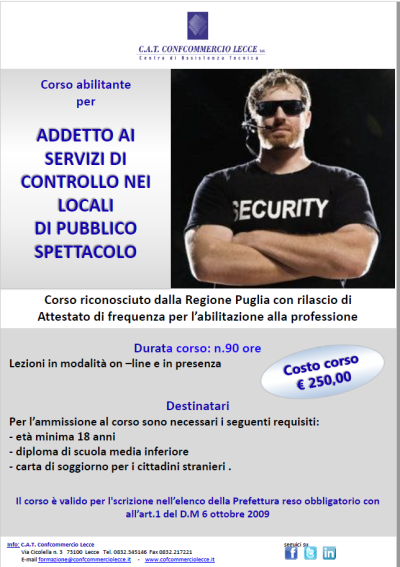 CORSO PER ADDETTO AI SERVIZI DI CONTROLLO - BUTTAFUORI