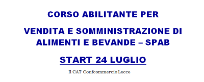 Corso abilitante per vendita e somministrazione di alimenti e bevande –...