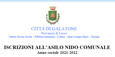 ISCRIZIONI ALL’ASILO NIDO COMUNALE Anno sociale 2021-2022