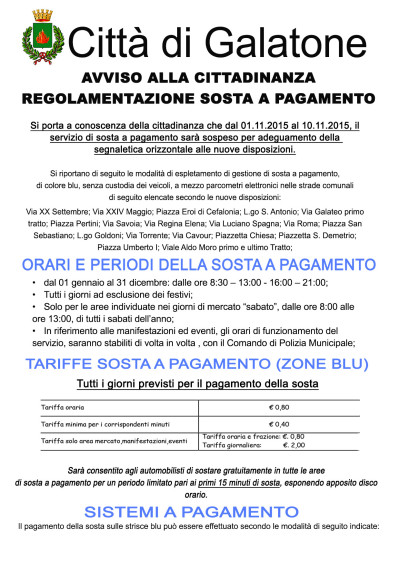 Regolamentazione sosta a pagamento