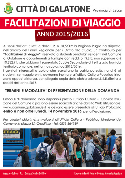 FACILITAZIONI DI VAGGIO A.S 2015/2016