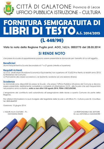 FORNITURA SEMIGRATUITA DI LIBRI DI TESTO A.S. 2014/2015
