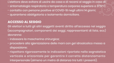 ELEZIONI REFERENDARIE E REGIONALI DEL 20 E 21 SETTEMBRE INDICAZIONI UTILI PER...